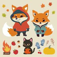 een aanbiddelijk illustratie van twee vossen voor herfst seizoen decoratie, dankzegging dag. vector