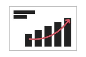 bar grafieken pijl stijgende lijn omhoog zwart en wit 2d tekenfilm voorwerp. prestatie grafieken geïsoleerd vector schets item. voorraad winst. markt tendens. financieel resultaten tabel monochromatisch vlak plek illustratie