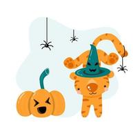 tijger met halloween pompoen vector