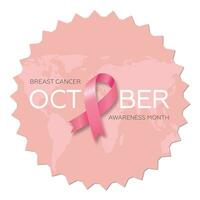 roze lint sticker voor wereld borst kanker bewustzijn maand in oktober. vector illustratie. eps 10.