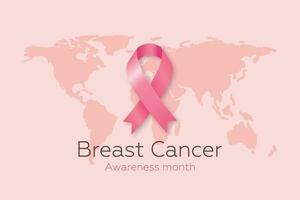 poster met roze lint en kaart voor wereld borst kanker bewustzijn maand in oktober. vector illustratie. eps 10.