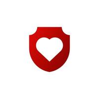 rood schild met wit hart icoon. cardio systeem bescherming symbool en ontwikkeling van romance en warm vector gevoelens