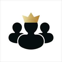 Mens met gouden kroon. leider symbool en Koninklijk vip stijl voor heer en zakenman voor creatief conferenties en vector recepties