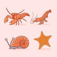 schattig kreeft, slak, garnaal, zeester tekenfilm illustratie, schattig zee dier tekenfilm vector