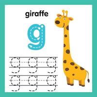 alfabet g oefening met cartoon woordenschat illustratie, vector