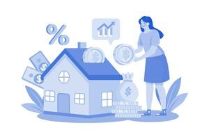 vrouw investeren financiën in huis vector
