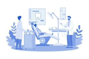 tandartsen behandelen patiënten' tanden in de kliniek. vector