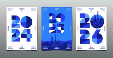 jaar- rapport, sjabloon lay-out ontwerp 2024, 2025, 2026 typografie, blauw thema, vlak ontwerp vector