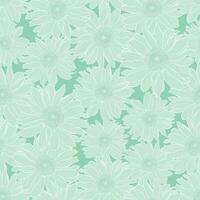 vector naadloos patroon van kamille bloemen in licht groen pastel kleuren met wit schets. decoratief afdrukken voor behang, inpakken, textiel, mode kleding stof of andere afdrukbare dekt.