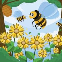 honingbij en de zonnebloemen vector
