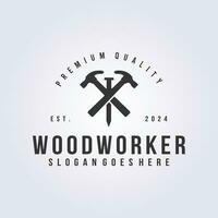 houtbewerker gereedschap symbool icoon, handgemaakt logo vector illustratie ontwerp