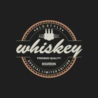 whisky logo, drinken etiket ontwerp met oud retro wijnoogst ornament illustratie premie sjabloon vector