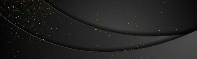 zwart abstract zakelijke golvend achtergrond met gouden dots vector