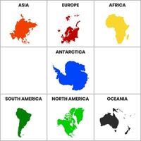 de continent, 7 continenten Azië, Afrika, Europa, Noord amerika, zuid amerika, oceanië, antarctica vlak wereld geïsoleerd vector illustratie
