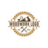wijnoogst stijl houtwerk timmerwerk handgemaakt logo ontwerp vector sjabloon