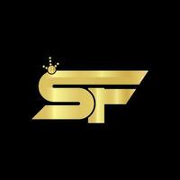 eerste brief sf hoofdletters modern logo met gouden pro vector