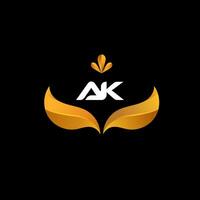 vector monogram brief ak logo ontwerp met gouden wit