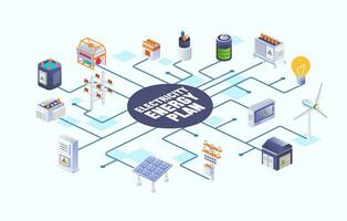 elektriciteit energie plan bron en distributie vector illustratie