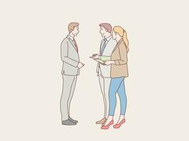 bedrijf partners Mens vrouw bespreken hebben gesprek werk gemakkelijk Koreaans stijl illustratie vector