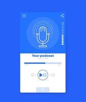 podcast-app, mobiel ui-ontwerp, vector