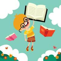 tekenfilm kind vliegend met boek vector