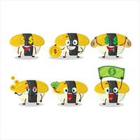 Tamago sushi tekenfilm karakter met schattig emoticon brengen geld vector