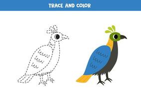 spoor en kleur tekenfilm monaal vogel. werkblad voor kinderen. vector