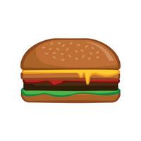smakelijk kleurrijk hamburger. hartelijk brood tussendoortje met kaas vlees en groente laag naar snel voldoen vector honger