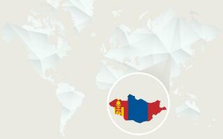 Mongolië kaart met vlag in contour Aan wit veelhoekige wereld kaart. vector