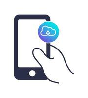 hand- houden de smartphone. wolk onderhoud vector