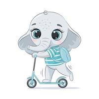 schattige babyolifant op de scooter. cartoon vectorillustratie. vector