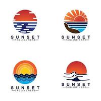 zonsondergang strand logo symbool vector illustratie ontwerpsjabloon.