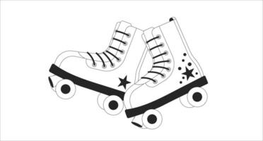 oud fashioned rol skates zwart en wit lofi behang. zomer activiteiten rolschaatsen wijnoogst 2d schets voorwerpen tekenfilm vlak illustratie. vermaak vector lijn zie fi esthetisch achtergrond