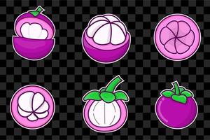 set van mangosteen geïsoleerde vectorillustratie. paarse mangosteen vector