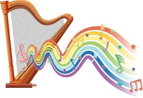 harp met melodiesymbolen op regenbooggolf vector