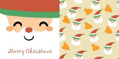 hand- getrokken illustratie en naadloos patroon met tekenfilm de kerstman claus vector