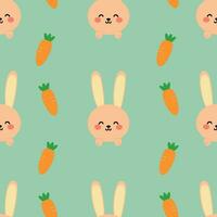 schattig konijn en wortel tekenfilm naadloos patroon voor kleding stof afdrukken, textiel, geschenk omhulsel papier. kleurrijk vector voor kinderen, vlak stijl