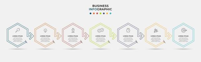 infographic zakelijke ontwerpsjabloon met pictogrammen en 7 opties of stappen vector