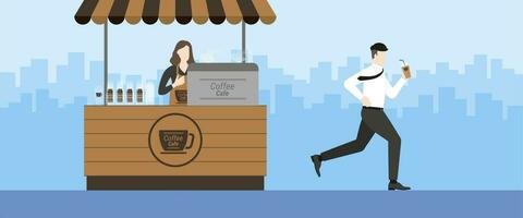 kantoor Mens rennen van koffie winkel kiosk Leuk vinden marathon loper vector