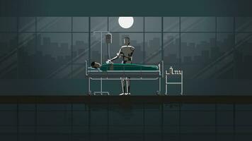 medisch robot controle ziek geduldig slaap Aan de bed in ziekenhuis Bij een nacht vector