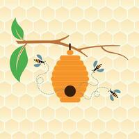 bijenkorf met bijen en honing vector