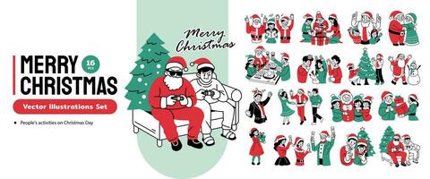 Kerstmis viering mensen activiteiten vector illustratie set. vieren de magie van Kerstmis met deze innemend illustraties