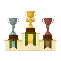 reeks symbool van zege, beloning. illustratie van cups of trofeeën Aan een voetstuk Aan een wit achtergrond. goud, zilver en bronzen trofee beker. vector