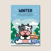 poster sjabloon voor winter met schattig koe vector