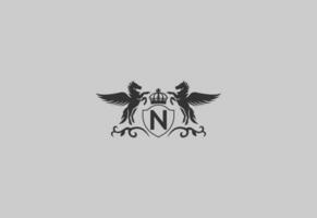 brief n en Pegasus logo vector. paard logo. vector