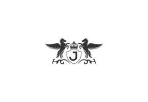 brief j en Pegasus logo vector. paard logo. vector