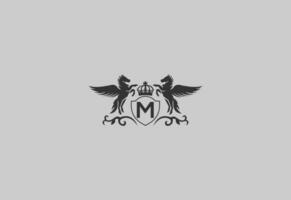 brief m en Pegasus logo vector. paard logo. vector