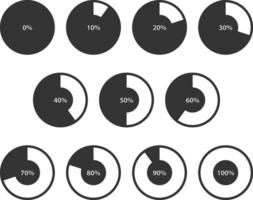 reeks taart tabel pictogrammen. cirkel diagram vector. verzameling grafieken grafieken logo sjabloon. vlak ontwerp. vector