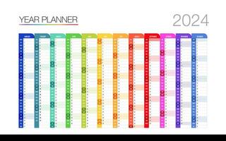 12 maand jaar plan week en dag kleur kalender sjabloon ontwerp voor bedrijf vector