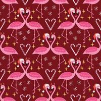 Kerstmis naadloos patroon met flamingo's Aan rood achtergrond vector